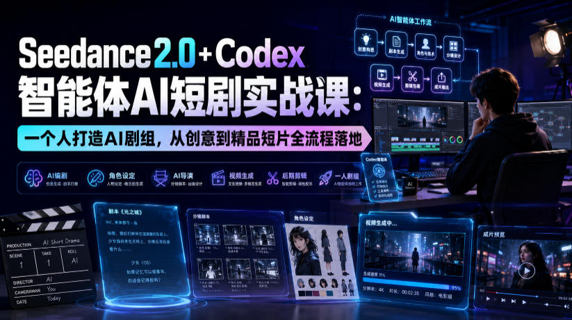 Seedance2.0+Codex智能体AI短剧实战课：一个人打造AI剧组，从创意到精品短片全流程-天梦资源网