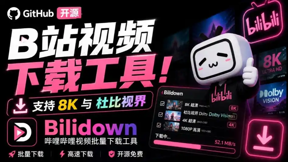 Github开源B站视频下载工具！支持8K与杜比视界的哔哩哔哩视频批量下载工具，简单易用Bilidown-天梦资源网