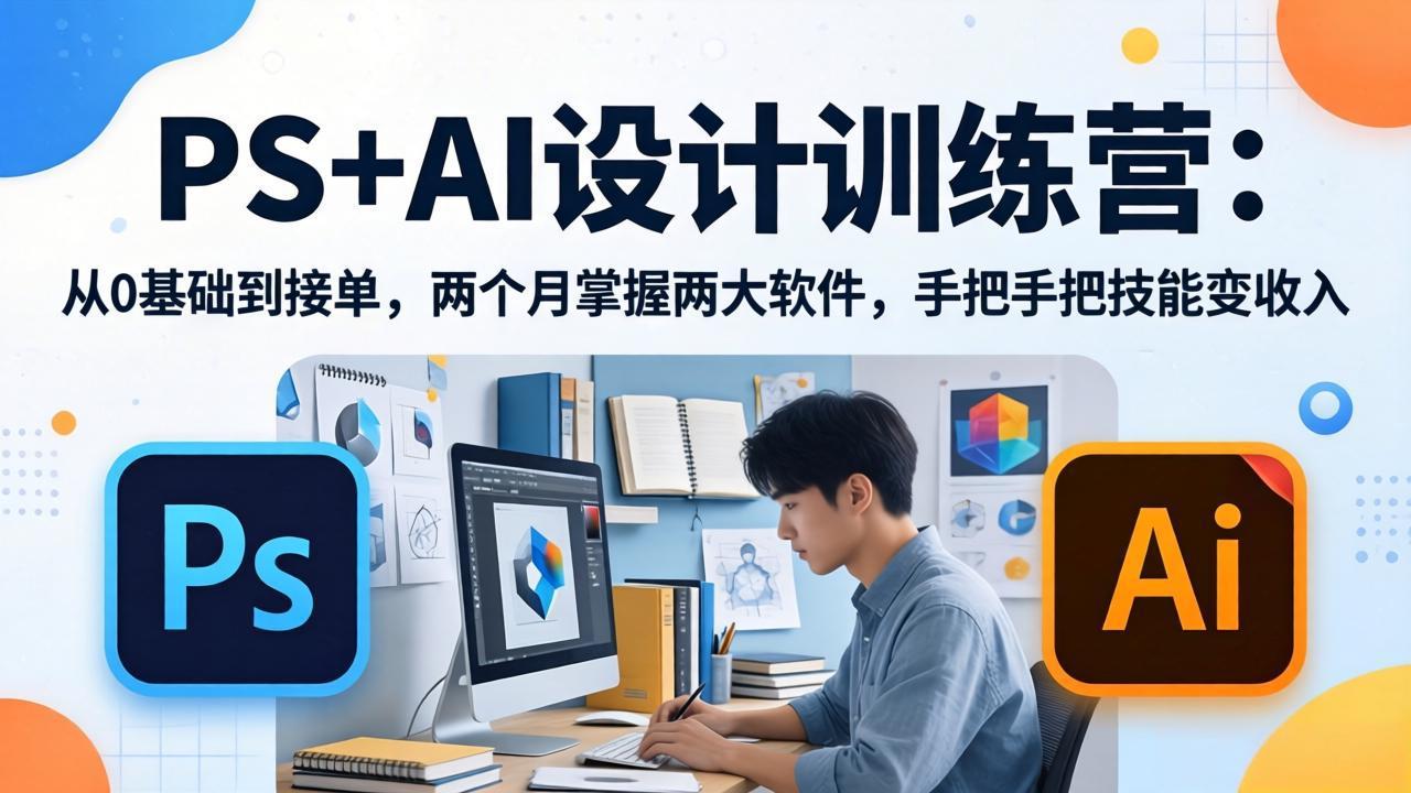 PS+AI设计训练营：从0基础到接单，两个月掌握两大软件，手把手把技能变收入-天梦资源网