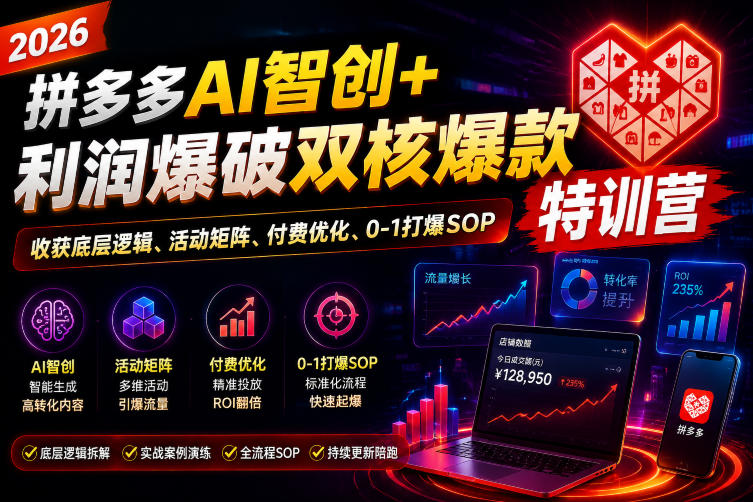 2026拼多多AI智创+利润爆破双核爆款特训营，收获底层逻辑、活动矩阵、付费优化、0-1打爆SOP(更新0727)-天梦资源网
