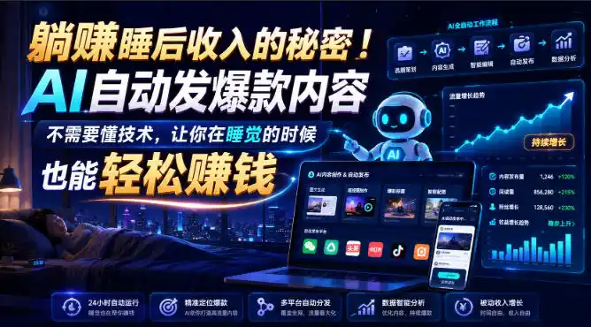 躺賺睡后收入的秘密！AI自动发爆款内容，不需要懂技术，让你在睡觉的时候也能轻松賺钱【原创双语字幕】-天梦资源网