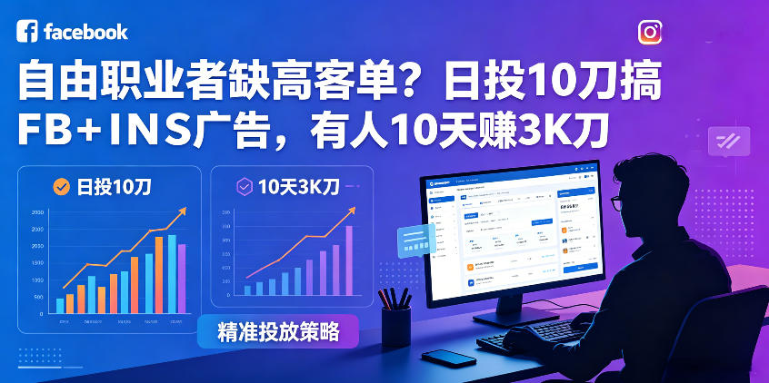 自由职业者缺高客单？日投10刀搞FB+INS广告，有人10天赚3K刀！【原创双语字幕】-天梦资源网