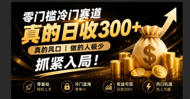 零成本冷门赛道，真的日300+真风口，做得人极少！赶紧入局，超级简单！-天梦资源网