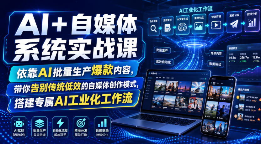 AI+自媒体系统实战课，依靠AI批量生产爆款内容，带你告别传统低效的自媒体创作模式，搭建专属AI工业化工作流-天梦资源网