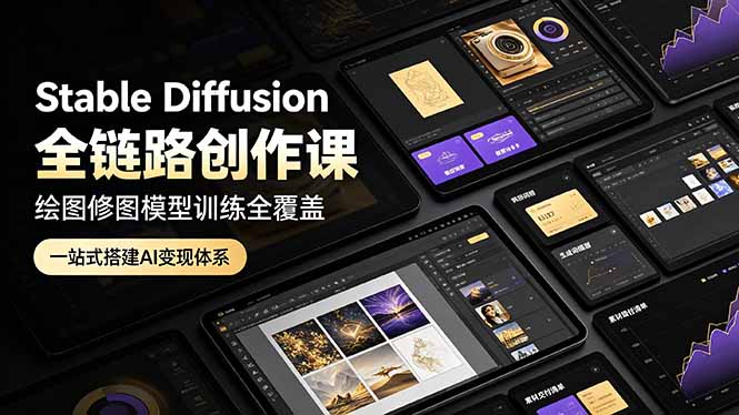 Stable Diffusion全链路创作课，绘图修图模型训练全覆盖，一站式搭建AI变现体系-天梦资源网