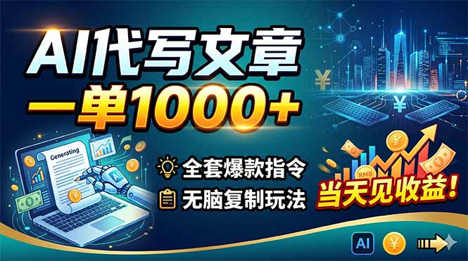 AI代写文章，一单1000+，全套爆款指令+无脑复制玩法，当天见收益！-天梦资源网