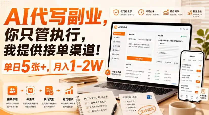 AI代写副业，你只管执行，我提供接单渠道！单日5张+，月入1-2W【揭秘】-天梦资源网