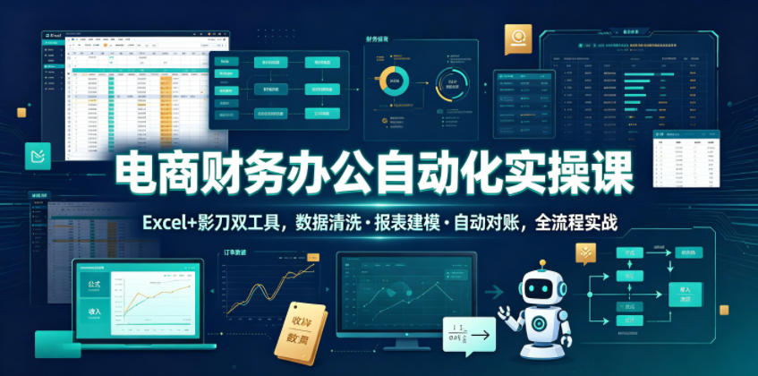 电商财务办公自动化实操课，Excel+影刀双工具，数据清洗・报表建模・自动对账，全流程实战-天梦资源网