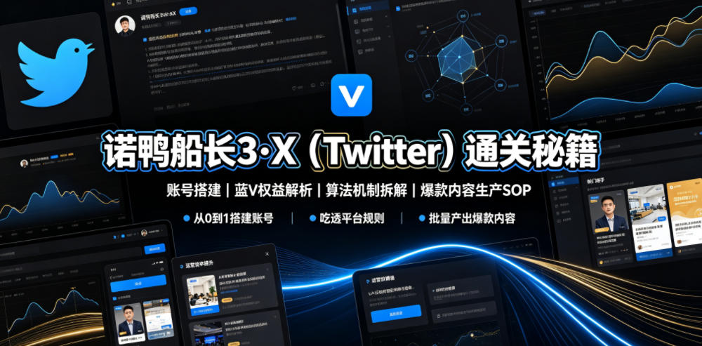 诺鸭船长3·X(Twitter)通关秘籍，涵盖账号搭建、蓝V权益解析、算法机制拆解及爆款内容生产SOP-天梦资源网