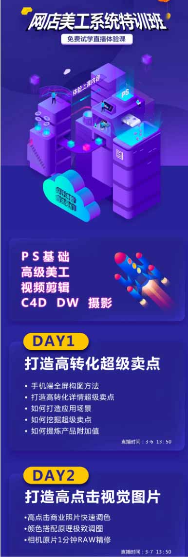 网店美工系统精英班-7月：PS基础×主图设计×海报实战×详情页×首页装修×产品修图×视频剪辑×人像精修。-天梦资源网