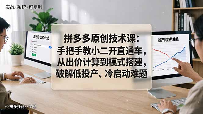拼多多原创技术课：手把手教小二开直通车，从出价计算到模式搭建，破解低投产、冷启动难题-天梦资源网