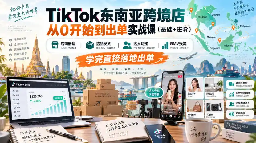 TikTok东南亚跨境店从0开始到出单实战课(基础+进阶)，店铺搭建、选品发货、达人对接、GMV投流，学完直接落地出单-天梦资源网
