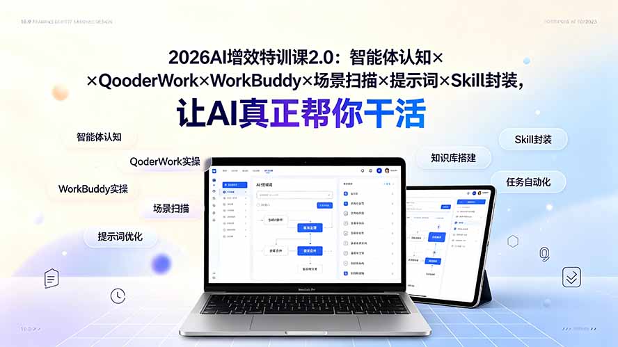 2026AI增效特训课2.0：智能体认知×QoderWork×WorkBuddy×场景扫描×提示词×Skill封装，让AI真正帮你干活-天梦资源网
