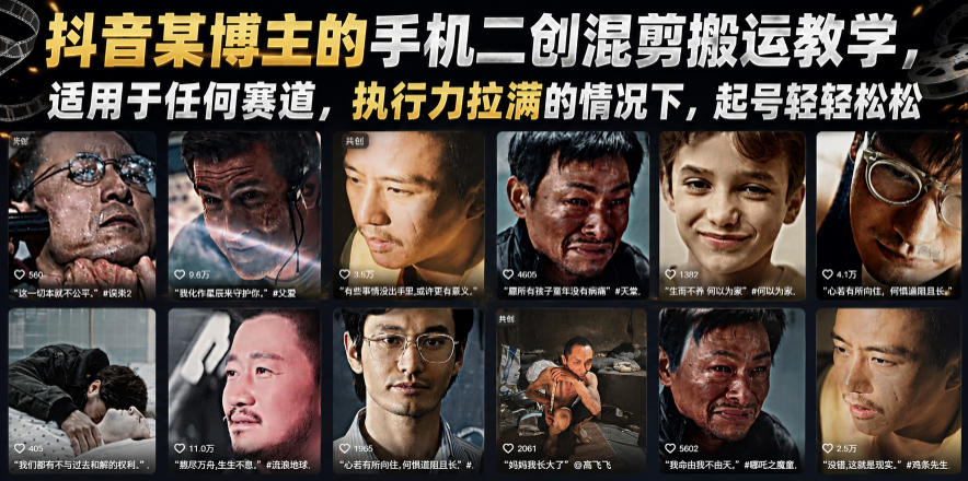抖音某博主的手机二创混剪搬运教学，适用于任何赛道，执行力拉满的情况下，起号轻轻松松-天梦资源网
