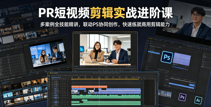 PR短视频剪辑实战进阶课，多案例全技能精讲，联动PS协同创作，快速练就商用剪辑能力-天梦资源网
