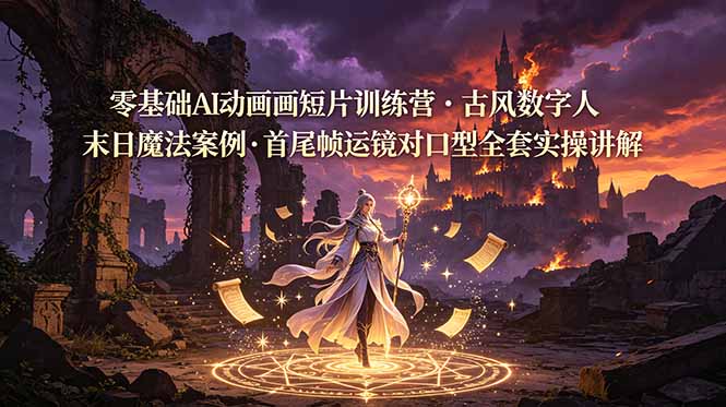 零基础AI动画短片训练营，古风数字人末日魔法案例，首尾帧运镜对口型全套实操讲解-天梦资源网