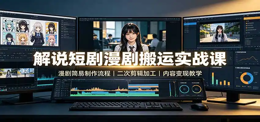 解说短剧漫剧搬运实战课：漫剧简易制作流程，二次剪辑加工，内容变现教学-天梦资源网