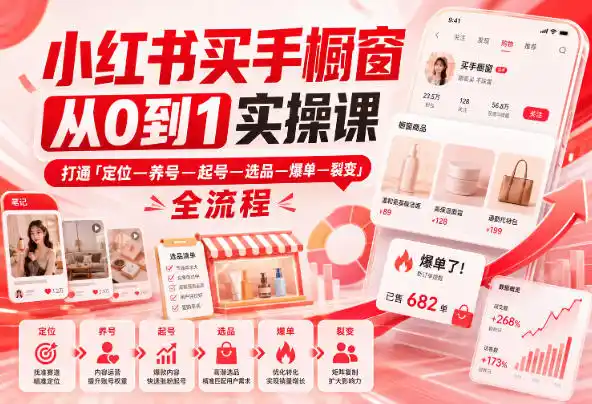 小红书买手橱窗从0到1实操课，打通「定位—养号—起号—选品—爆单—裂变」全流程-天梦资源网