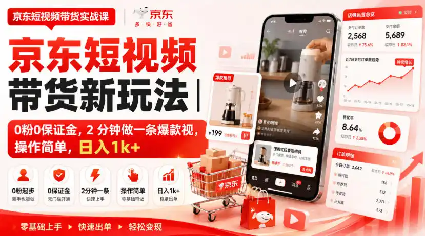 京东短视频带货新玩法｜0粉0保证金，2分钟做一条爆款视，操作简单，日入1k+【揭秘】-天梦资源网