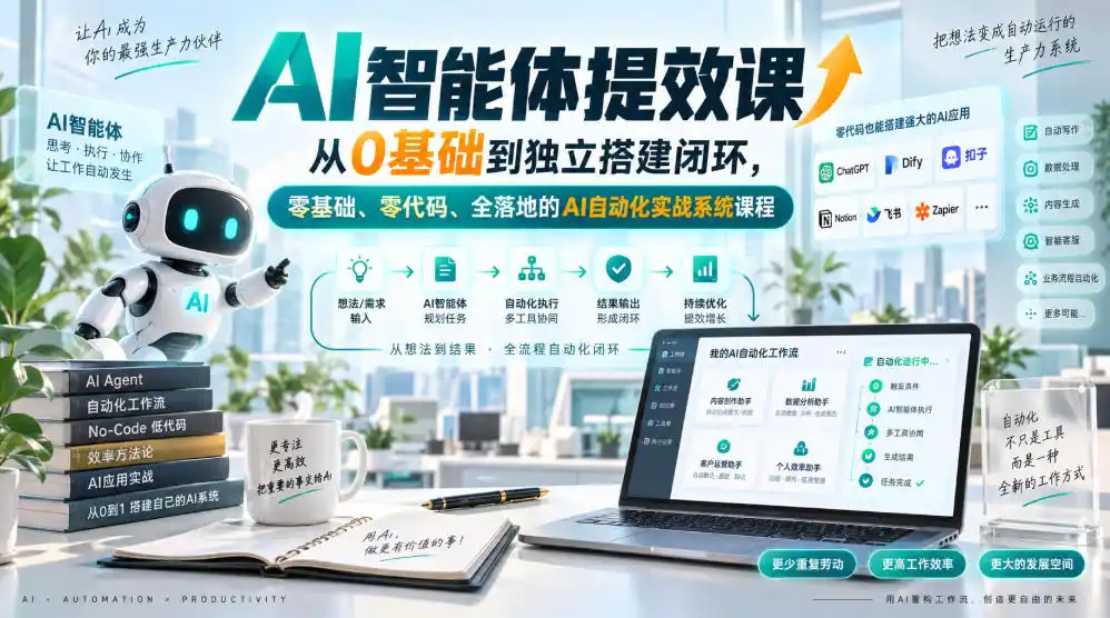 AI智能体提效课，从0基础到独立搭建闭环，零基础、零代码、全落地的AI自动化实战系统课程-天梦资源网