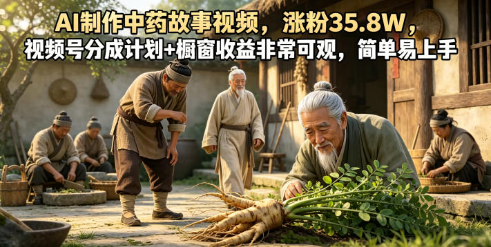 AI制作中药故事视频，涨粉35.8W，视频号分成计划+橱窗收益非常可观，简单易上手-天梦资源网