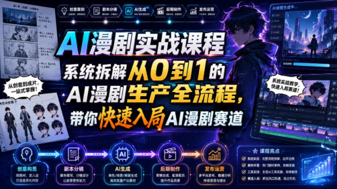 AI漫剧实战课程，系统拆解从0到1的AI漫剧生产全流程，带你快速入局AI漫剧赛道-天梦资源网