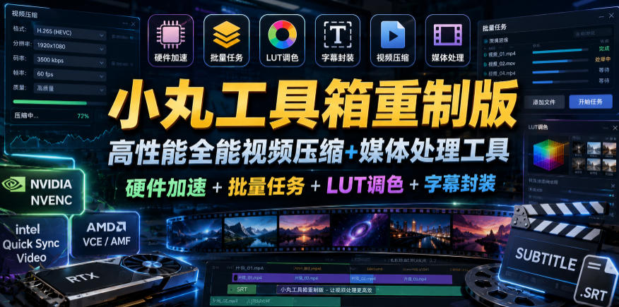 小丸工具箱重制版–高性能全能视频压缩+媒体处理工具｜硬件加速+批量任务+LUT调色+字幕封装-天梦资源网