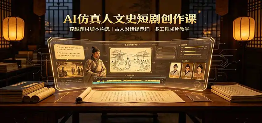 AI仿真人文史短剧创作课：穿越题材脚本构思，古人对话提示词，多工具成片教学-天梦资源网