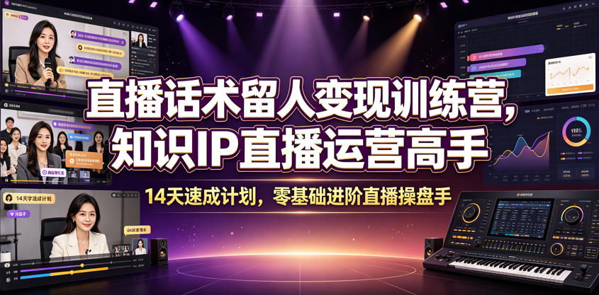 直播话术留人变现训练营，知识IP直播运营高手，14天速成计划，零基础进阶直播操盘手-天梦资源网