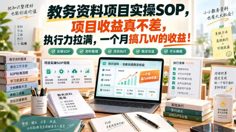 教务资料项目实操SOP，项目收益真不差，执行力拉满，一个月搞几W的收益-天梦资源网