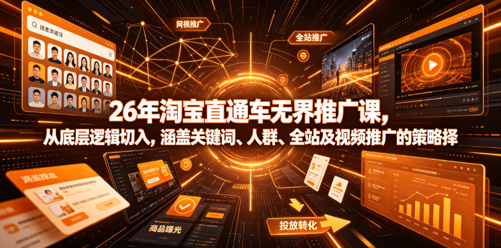 26年淘宝直通车无界推广课，从底层逻辑切入，涵盖关键词、人群、全站及视频推广的策略选择-天梦资源网