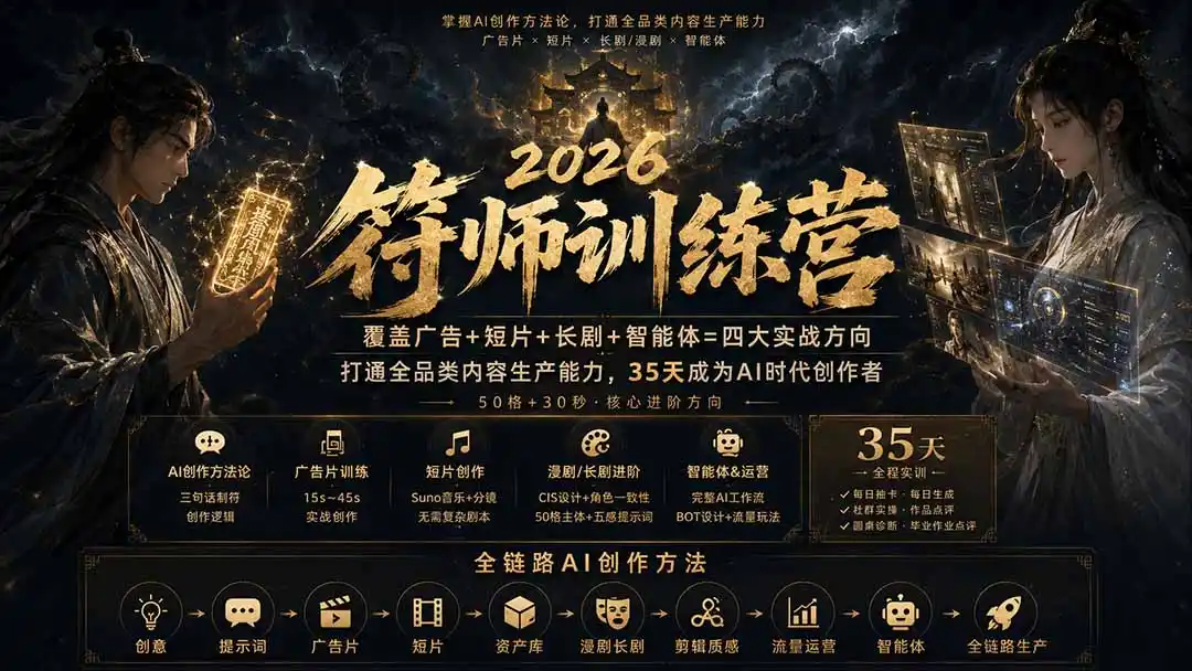 符师训练营-35天成为AI时代创作者，广告+短片+漫剧+智能体四大实战方向，掌握从创意到上线的完整工作流-天梦资源网