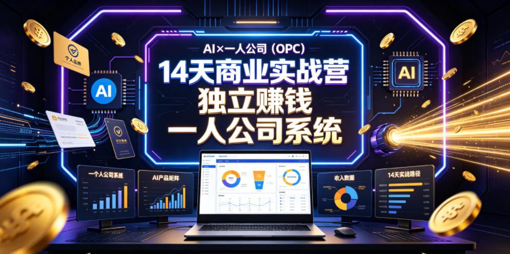AI×一人公司(OPC)14天商业实战营，用AI帮你搭建一个属于你自己的、能独立賺钱的一人公司系统-天梦资源网