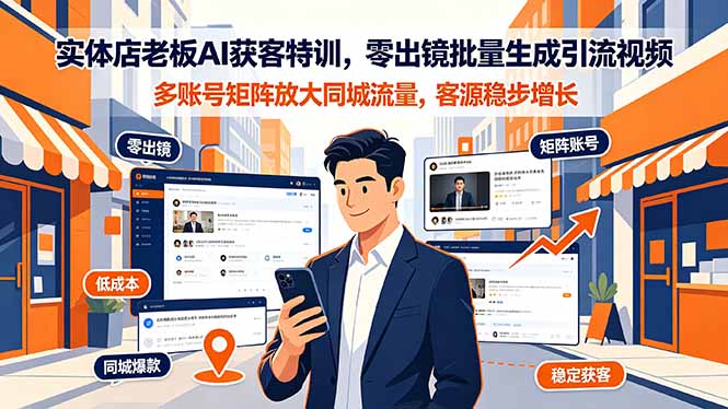 实体店老板AI获客特训，零出镜批量生成引流视频，多账号矩阵放大同城流量，客源稳步增长-天梦资源网