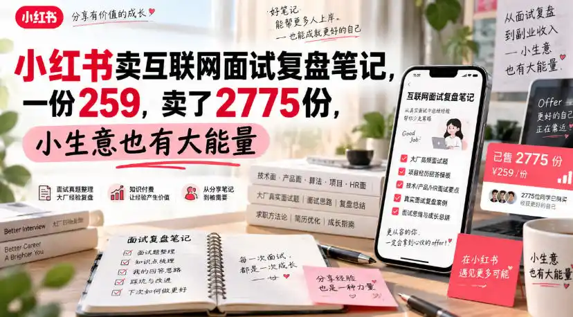 小红书卖互联网面试复盘笔记，一份259，卖了2775份，小生意也有大能量-天梦资源网