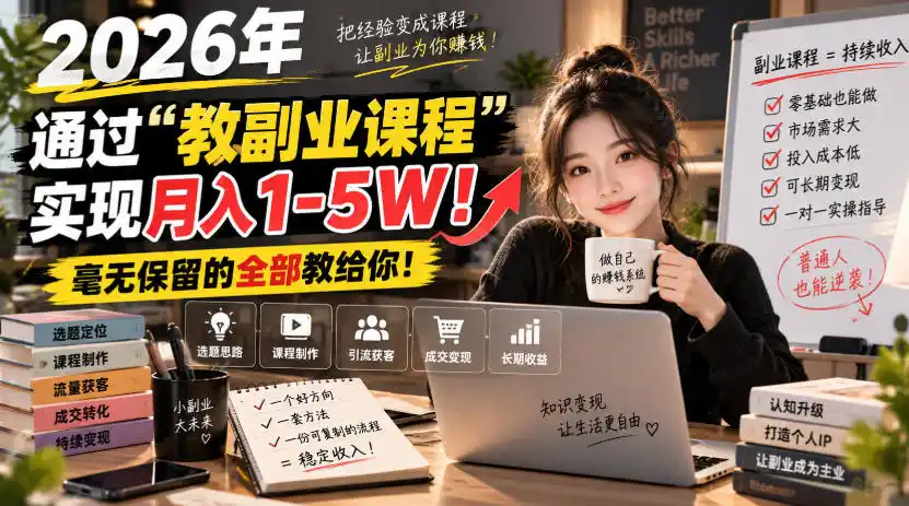 2026年通过“教副业课程”实现月入1-5W！毫无保留的全部教给你！【揭秘】-天梦资源网