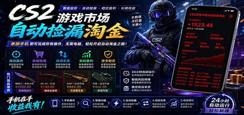 CSGO挂机捡漏项目通过利用游戏饰品交易机制，结合薄凉软件辅助捡漏，实现盈利-天梦资源网