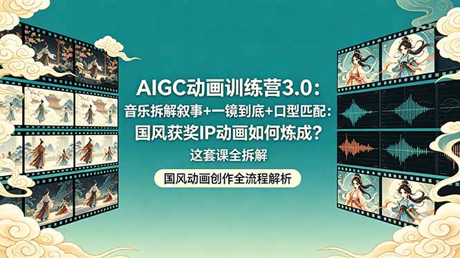AIGC动画训练营3.0：音乐拆解叙事+一镜到底+口型匹配：国风获奖IP动画如何炼成？这套课全拆解-天梦资源网