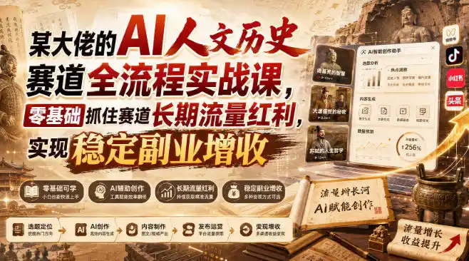 某大佬的AI人文历史赛道全流程实战课，零基础抓住赛道长期流量红利，实现稳定副业增收-天梦资源网