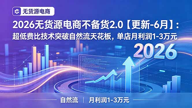 2026无货源电商不备货2.0【更新-7月】：超低费比技术突破自然流天花板，单店月利润1-3万元-天梦资源网
