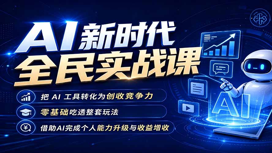 AI新时代全民实战课，把 AI 工具转化为创收竞争力，零基础吃透整套玩法，借助AI完成个人能力升级与收益增收。-天梦资源网