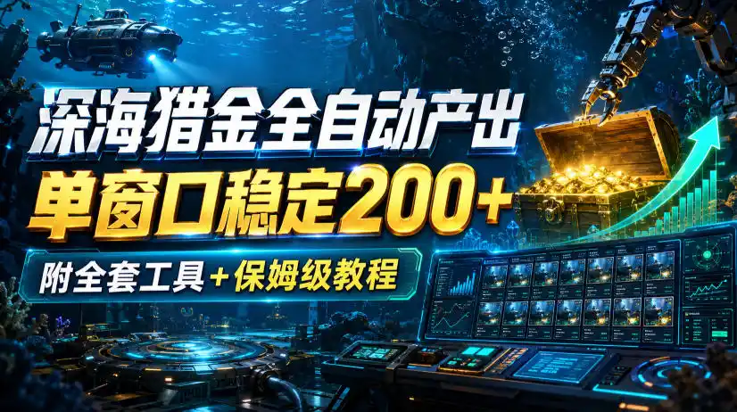 深海猎金全自动产出，单窗口稳定200+，附全套工具+保姆级教程【揭秘】-天梦资源网