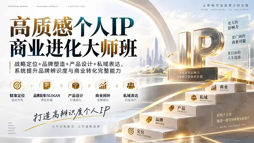 高质感个人IP商业进化大师班：战略定位+品牌塑造+产品设计+私域表达，系统提升品牌辨识度与商业转化完整能力-天梦资源网