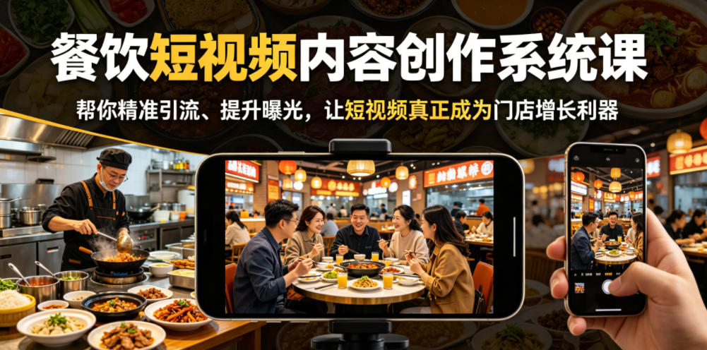 餐饮短视频内容创作系统课，帮你精准引流、提升曝光，让短视频真正成为门店增长利器-天梦资源网