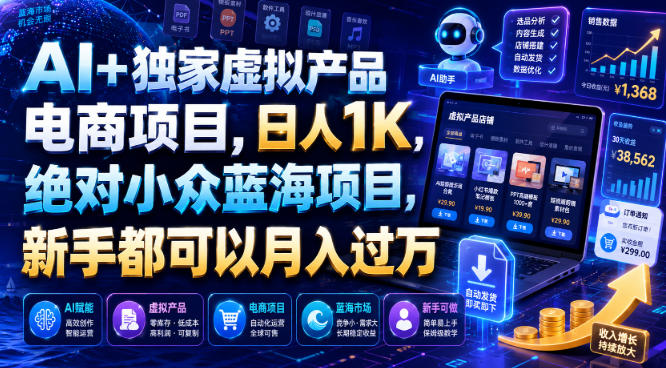 AI+独家虚拟产品电商项目，日人1K，绝对小众蓝海项目，新手都可以月入过万【揭秘】-天梦资源网