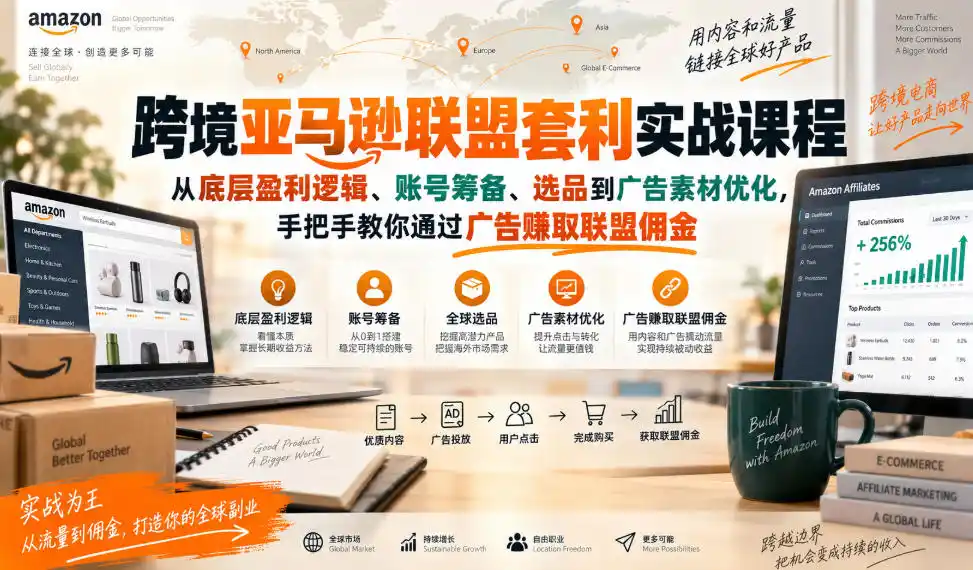 跨境亚马逊联盟套利实战课程，从底层盈利逻辑、账号筹备、选品到广告素材优化，手把手教你通过广告賺取联盟佣金-天梦资源网