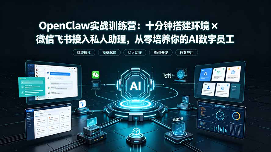 OpenClaw实战特训营：十分钟搭建环境×微信飞书接入私人助理，从零培养你的AI数字员工-天梦资源网