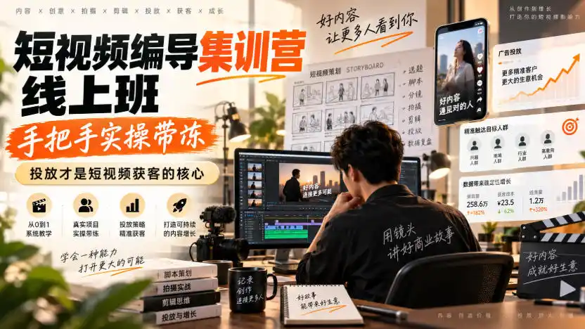 短视频编导集训营线上班，手把手实操带冻，投放才是短视频获客的核心-天梦资源网