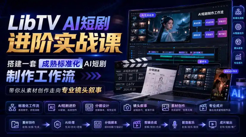 LibTV AI短剧进阶实战课，搭建一套成熟标准化AI短剧制作工作流，带你从素材创作走向专业镜头叙事-天梦资源网