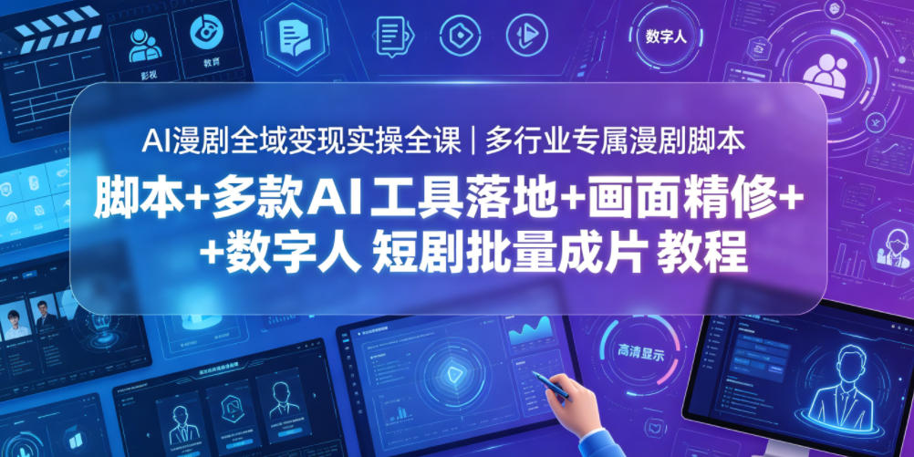 AI漫剧全域变现实操全课｜多行业专属漫剧脚本+多款AI工具落地+画面精修+数字人短剧批量成片全教程-天梦资源网